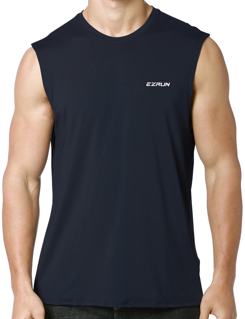 EZRUN Men's Sleeveless Shirt Quick Dry UPF 50+ Swim Beach Shirts Gym Workout Muscle Athletic Summer Tank Top Big and Tall Black - Image 2
